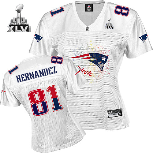 Patriots #81 Aaron Hernandez White 2011 Women's Fem Fan Super Bowl XLVI Stitched NFL Jersey